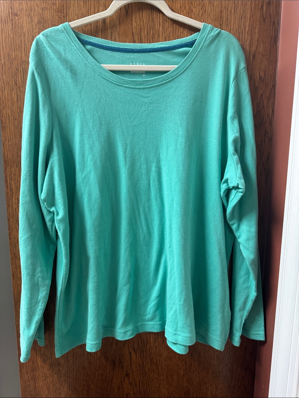 Basic Editions Scoop Neck Long Sleeve Top in Teal Green